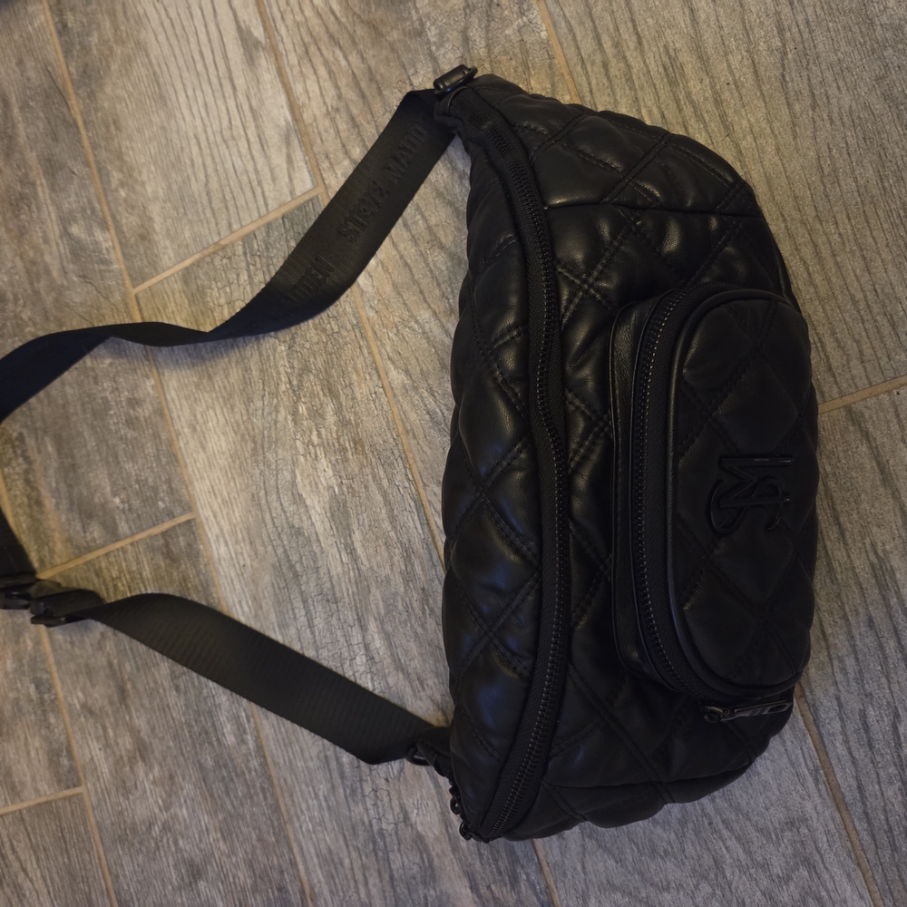 Steve Madden Black Belt Bag with Textured Panels